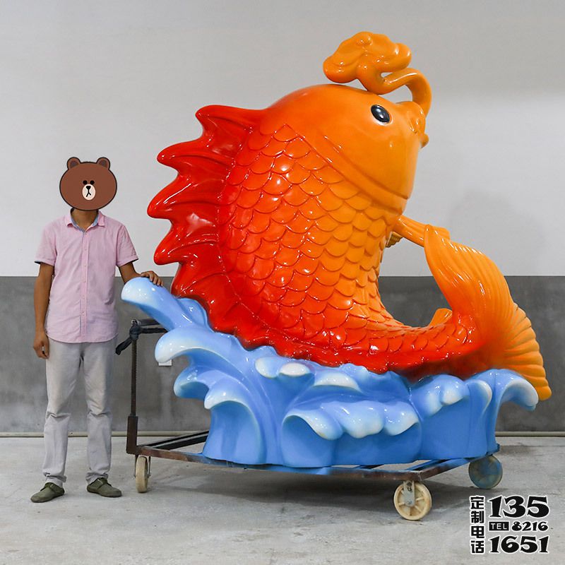 戶外景區玻璃鋼沖浪鯉魚招財景觀雕塑 戶外景區玻璃鋼沖浪鯉魚招財景觀雕塑